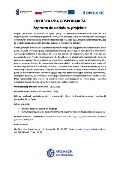 Opolska Izba Gospodarcza rozpoczęła realizację projektu pt. “Otoczenie wsparciem na rynku pracy